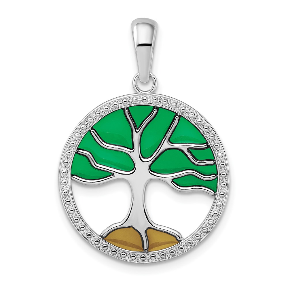 QC9789.jpg De-Ani Sterling Silver Rhodium-Plated Polished Enameled Tree of Life Pendant - Image 1