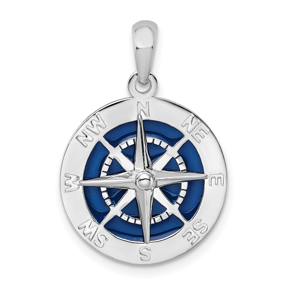 QC9791.jpg De-Ani Sterling Silver Rhodium-Plated Polished Enameled Compass Pendant - Image 1