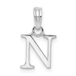 Sterling Silver Rhodium-plated Polished Block Initial -N- Pendant