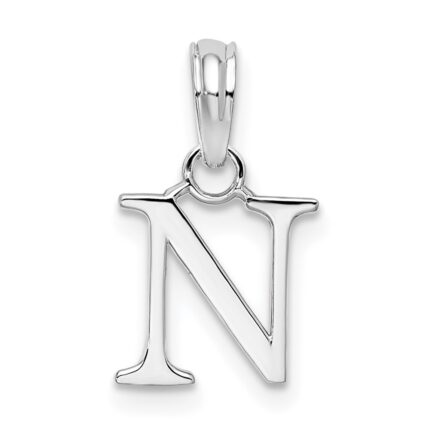 Sterling Silver Rhodium-plated Polished Block Initial -N- Pendant