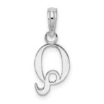 Sterling Silver Rhodium-plated Polished Block Initial -Q- Pendant - Image 3