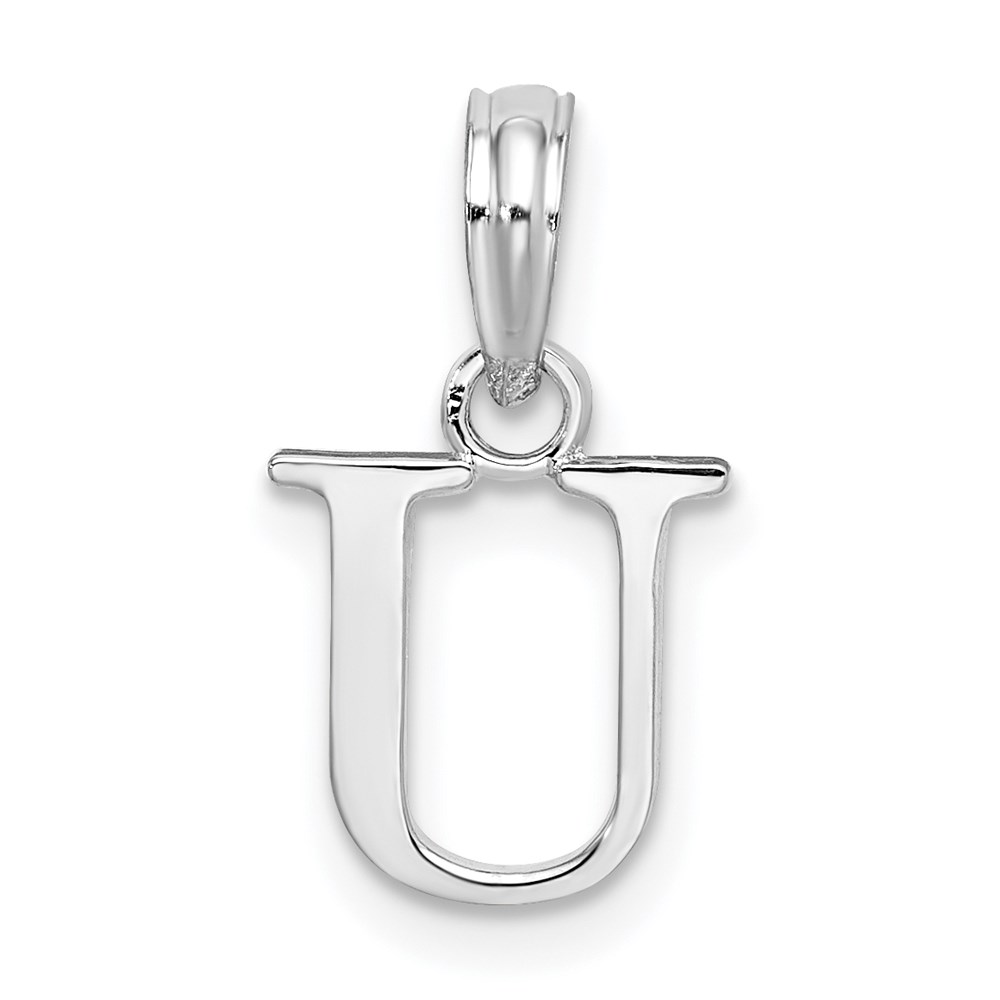 QC9792U.jpg Sterling Silver Rhodium-plated Polished Block Initial -U- Pendant - Image 1