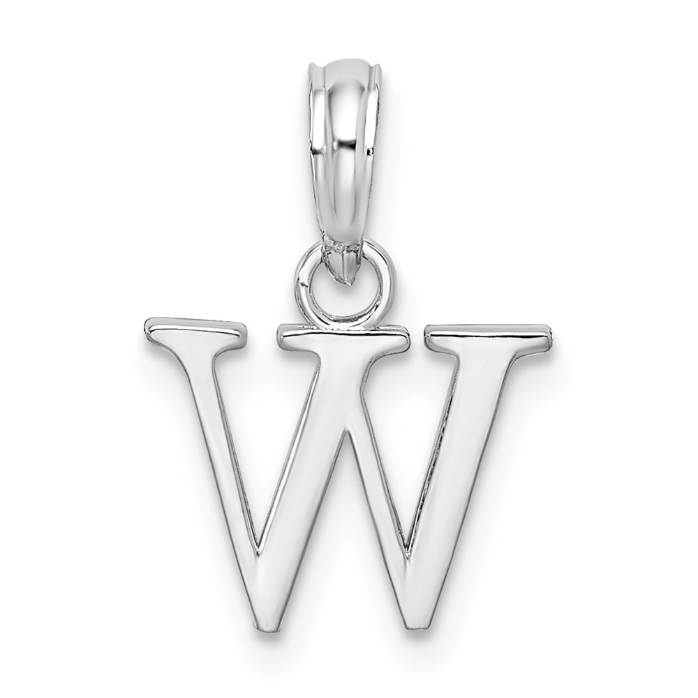 QC9792W.jpg Sterling Silver Rhodium-plated Polished Block Initial -W- Pendant - Image 1