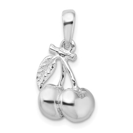 De-Ani Sterling Silver Rhodium-Plated Polished 3D Cherries Pendant
