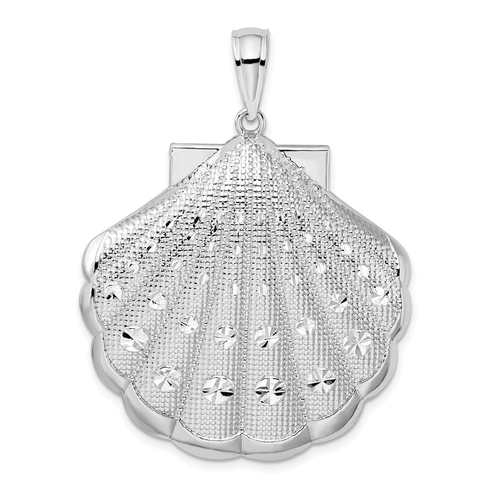 QC9806.jpg De-Ani Sterling Silver Rhodium-Plated Diamond-Cut Large Scallop Shell Pendant - Image 1