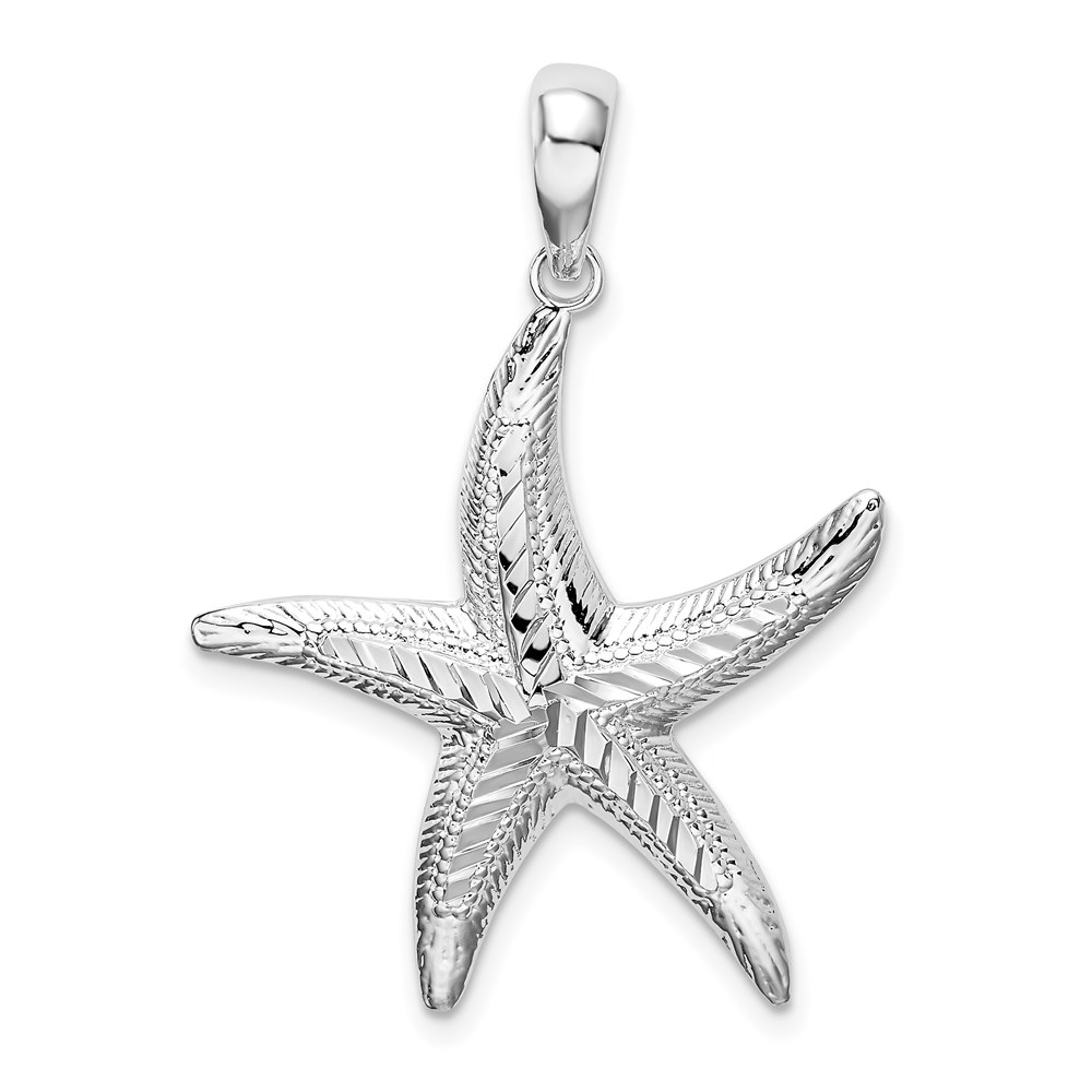 QC9814.jpg De-Ani Sterling Silver Rhodium-plated Textured Diamond-Cut Starfish Pendant - Image 1