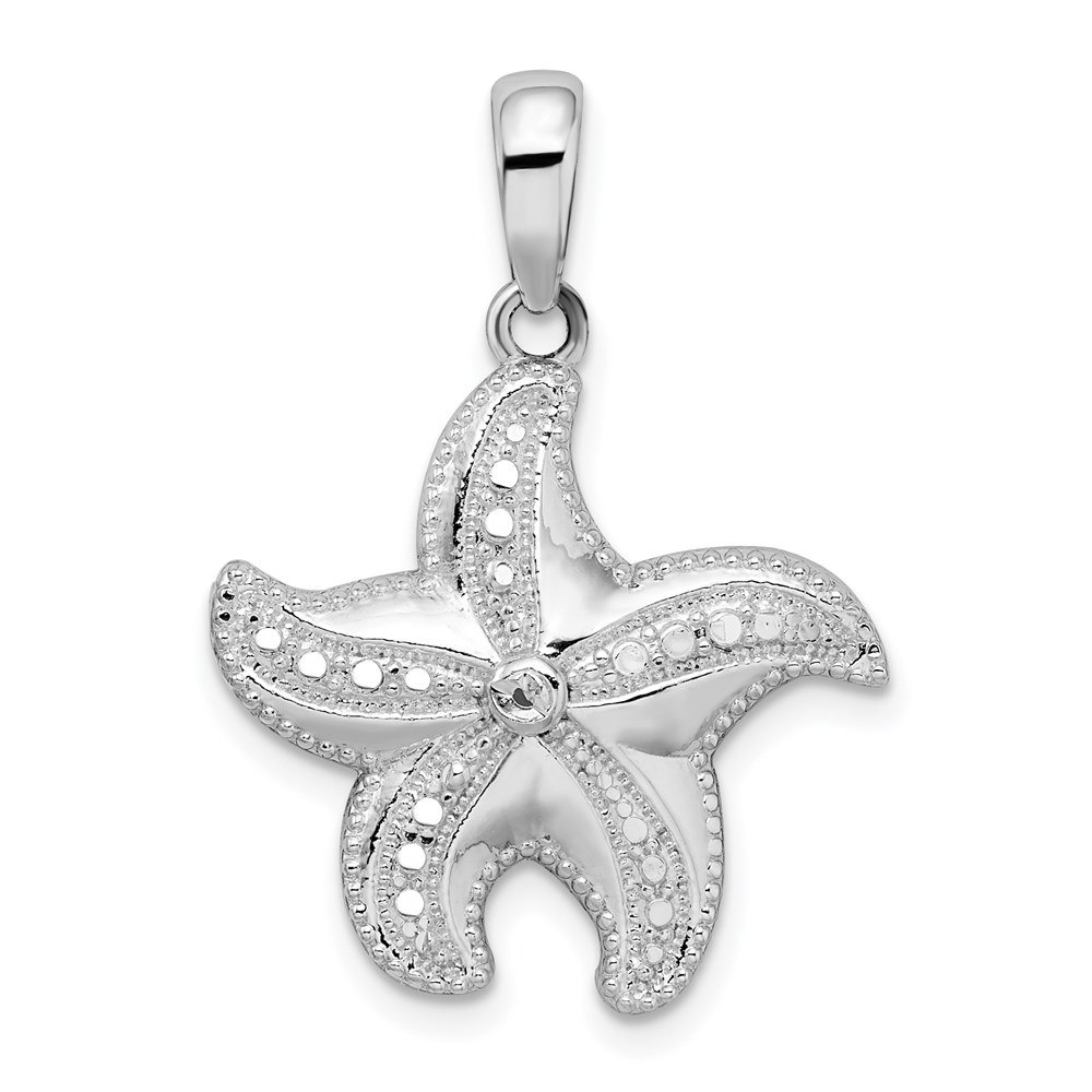 QC9815.jpg De-Ani Sterling Silver Rhodium-plated Polished Diamond-Cut Starfish Pendant - Image 1