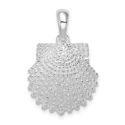De-Ani Sterling Silver Rhodium-Plated Polished Beaded Scallop Shell Pendant