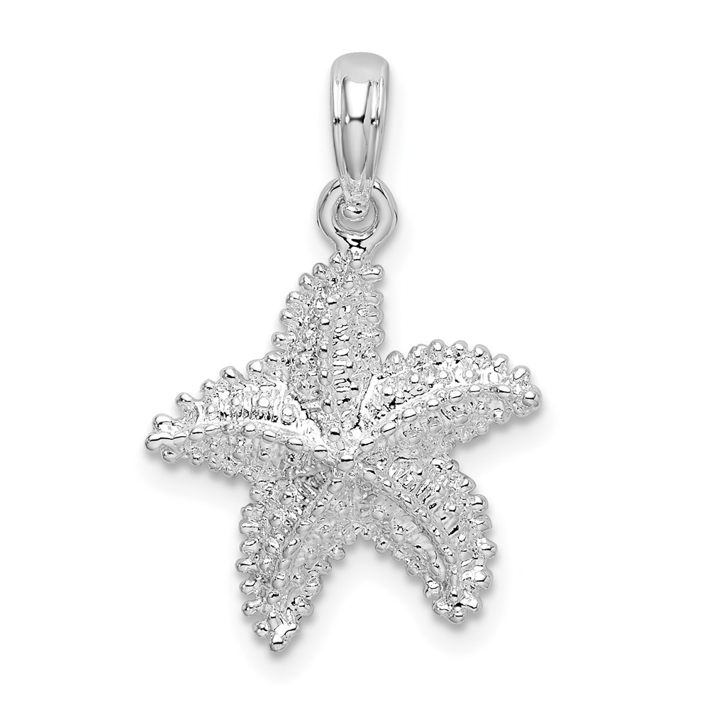 QC9838.jpg De-Ani Sterling Silver Rhodium-Plated Polished Beaded Starfish Pendant - Image 1
