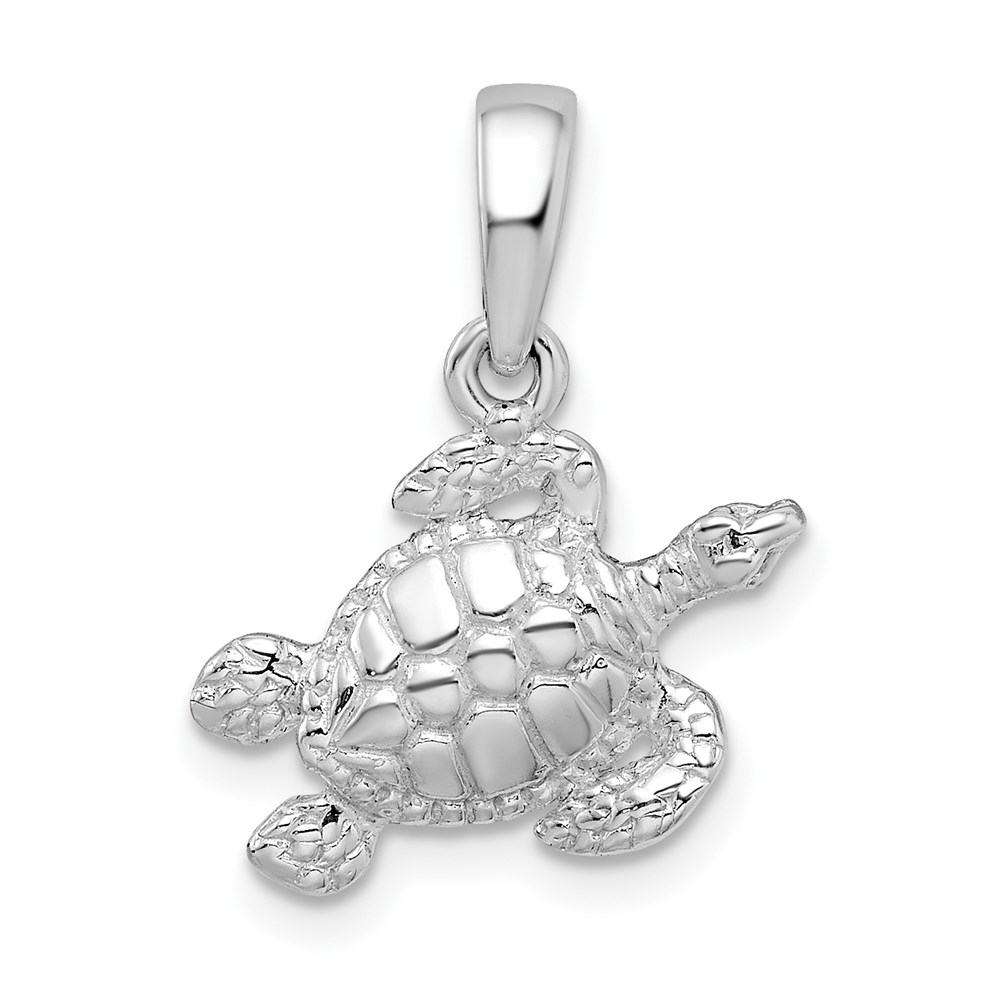 QC9845.jpg De-Ani Sterling Silver Rhodium-Plated Polished Sea Turtle Pendant - Image 1