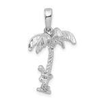 De-Ani Sterling Silver Rhodium-Plated 3D Palm Tree with Moving Climber Pendant