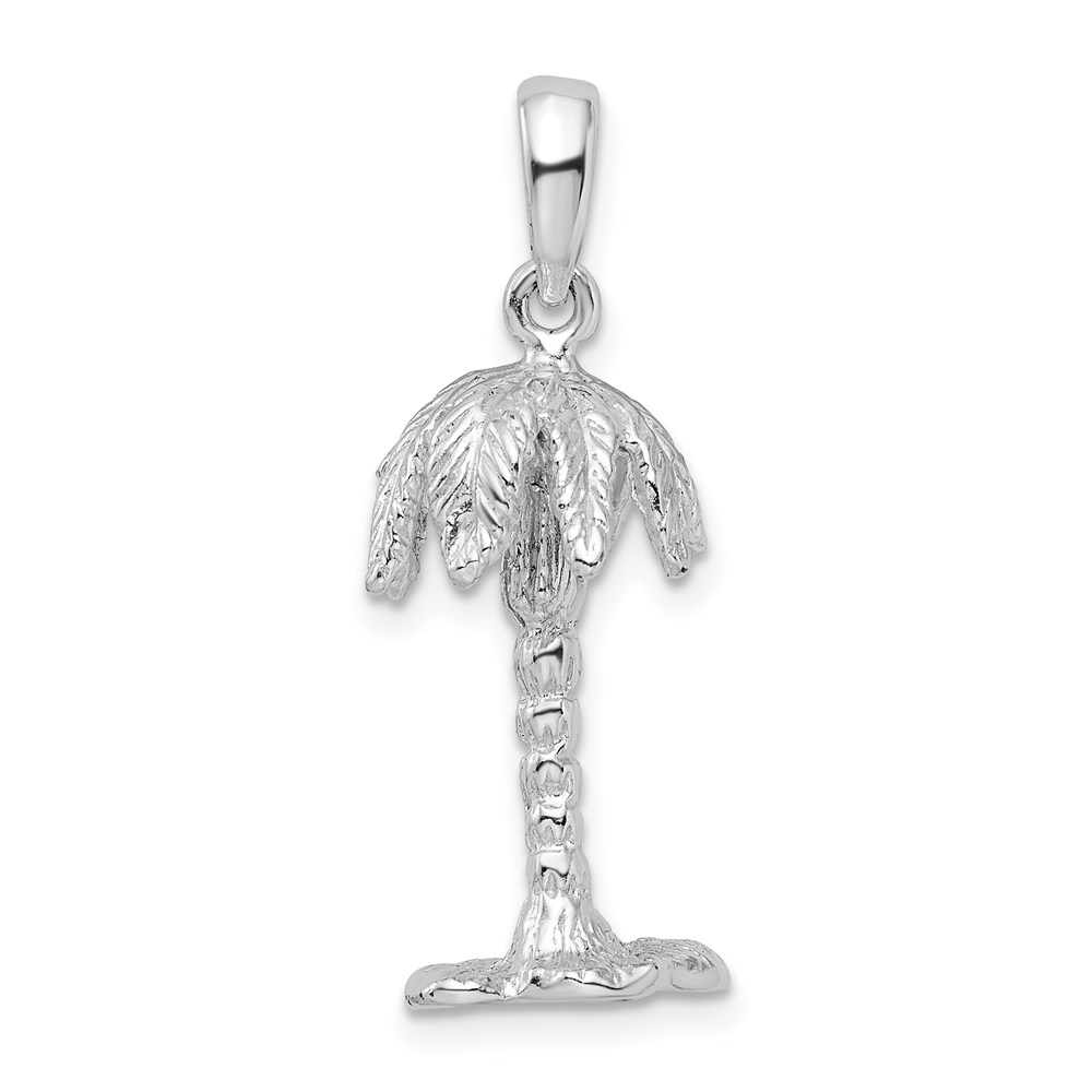 QC9865.jpg De-Ani Sterling Silver Rhodium-Plated Polished and Textured 3D Palm Tree Pendant - Image 1