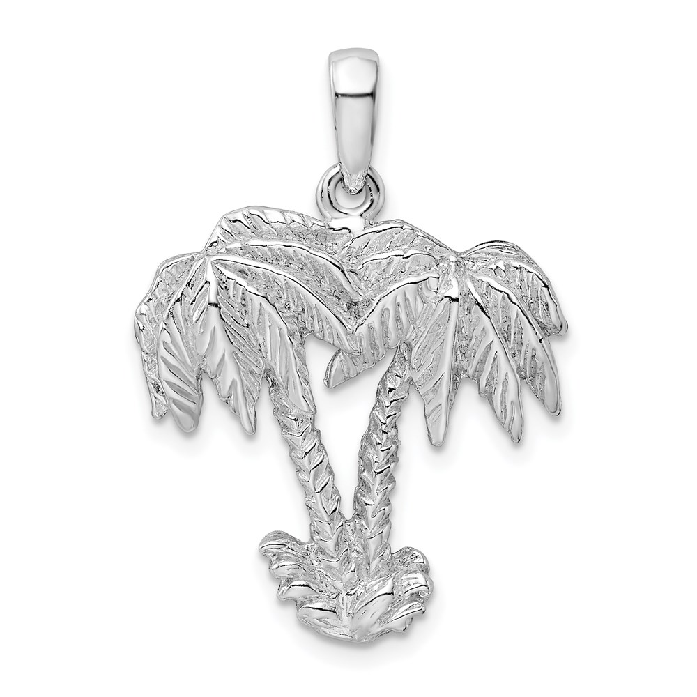 QC9867.jpg De-Ani Sterling Silver Rhodium-Plated Polished Two Palm Trees Pendant - Image 1