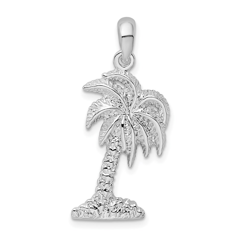 QC9869.jpg De-Ani Sterling Silver Rhodium-Plated Polished Small Palmetto Tree Pendant - Image 1