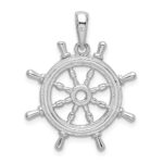 De-Ani Sterling Silver Rhodium-Plated Polished Cut-Out 3D Ships Wheel Pendant - Image 5