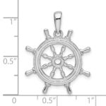 De-Ani Sterling Silver Rhodium-Plated Polished Cut-Out 3D Ships Wheel Pendant - Image 6