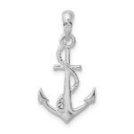 De-Ani Sterling Silver Rhodium-Plated Polished and Textured 3D Anchor with Rope Pendant - Image 5