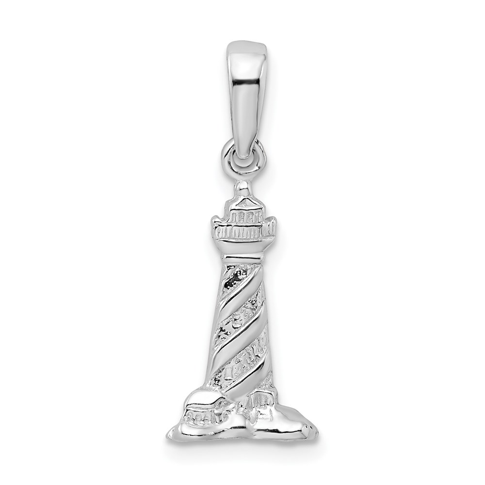 QC9881.jpg De-Ani Sterling Silver Rhodium-plated Polished 3D Cape Hatteras Lighthouse Pendant - Image 1