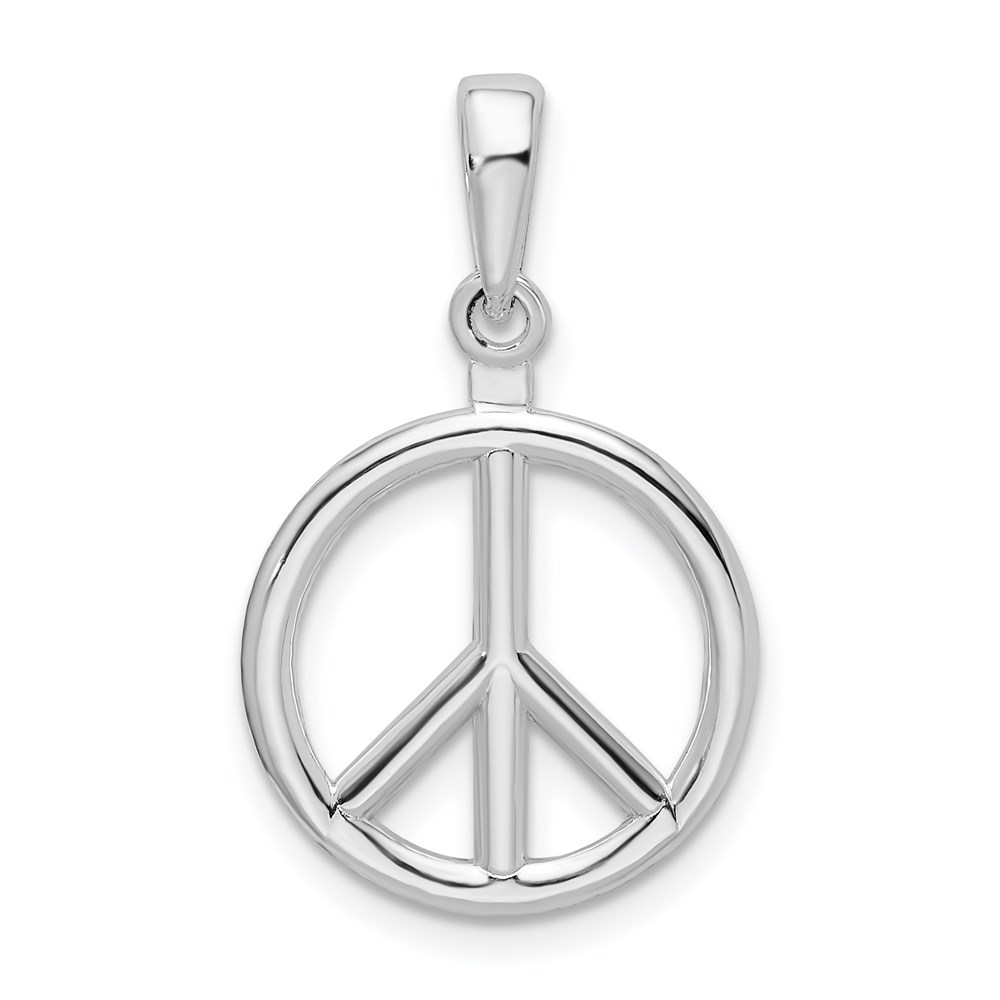 QC9886.jpg De-Ani Sterling Silver Rhodium-Plated Polished Peace Symbol Pendant - Image 1