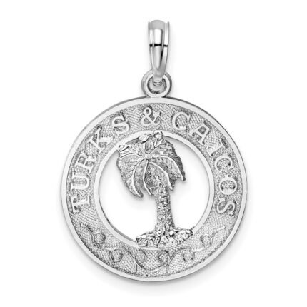 De-Ani Sterling Silver Rhodium-Plated Textured Turks and Caicos Palm Tree Pendant