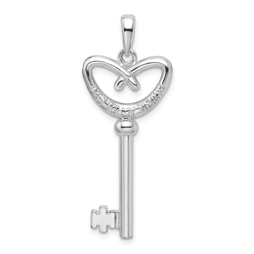 QC9898.jpg De-Ani Sterling Silver Rhodium-Plated 3D Key to My Heart Pretzel Top Key Pendant - Image 1