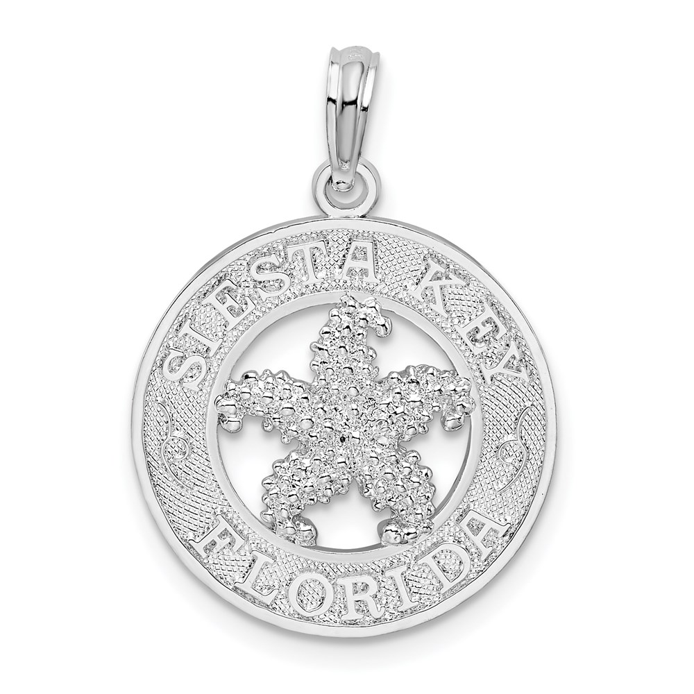 QC9914.jpg De-Ani Sterling Silver Rhodium-Plated Textured Siesta Key Florida with Starfish Pendant - Image 1