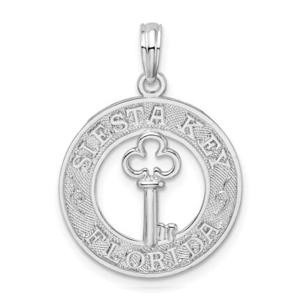 De-Ani Sterling Silver Rhodium-Plated Textured Siesta Key Florida with Key Pendant