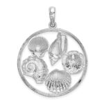 De-Ani Sterling Silver Rhodium-plated Polished Shells in Circle Pendant - Image 4