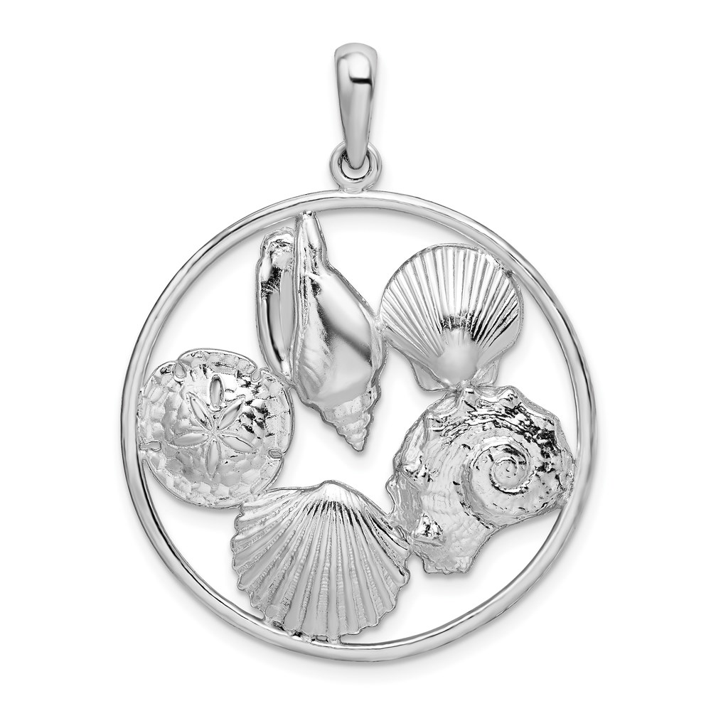 QC9917.jpg De-Ani Sterling Silver Rhodium-plated Polished Shells in Circle Pendant - Image 1