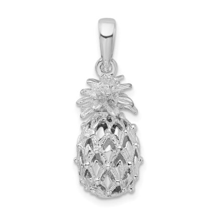 De-Ani Sterling Silver Rhodium-Plated Polished 3D Cut-Out Medium Pineapple Pendant