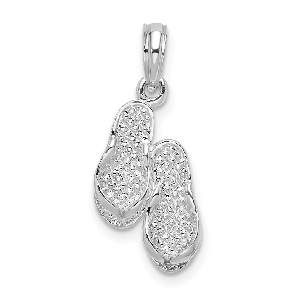 QC9945.jpg De-Ani Sterling Silver Rhodium-Plated Polished 3D Flip-flops Pendant - Image 1