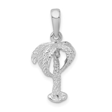 De-Ani Sterling Silver Rhodium-Plated Polished Palm Tree with Coconuts Pendant