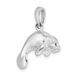 De-Ani Sterling Silver Rhodium-Plated Polished 3D Manatee Pendant - Image 4