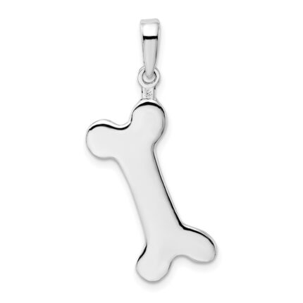 De-Ani Sterling Silver Rhodium-plated Polished Engraveable Dog Bone Pendant
