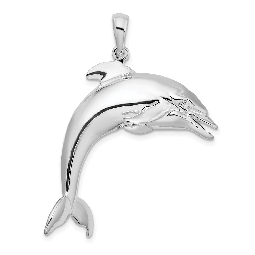 QC9966.jpg De-Ani Sterling Silver Rhodium-Plated Polished 3D Jumping Dolphin Pendant - Image 1