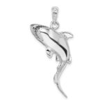 De-Ani Sterling Silver Rhodium-Plated Polished 3D Swimming Shark Pendant - Image 3