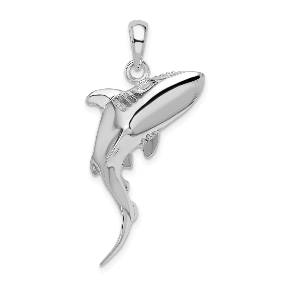 QC9968.jpg De-Ani Sterling Silver Rhodium-Plated Polished 3D Swimming Shark Pendant - Image 1