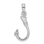 De-Ani Sterling Silver Rhodium-Plated Polished 3D Fish Hook Pendant - Image 3