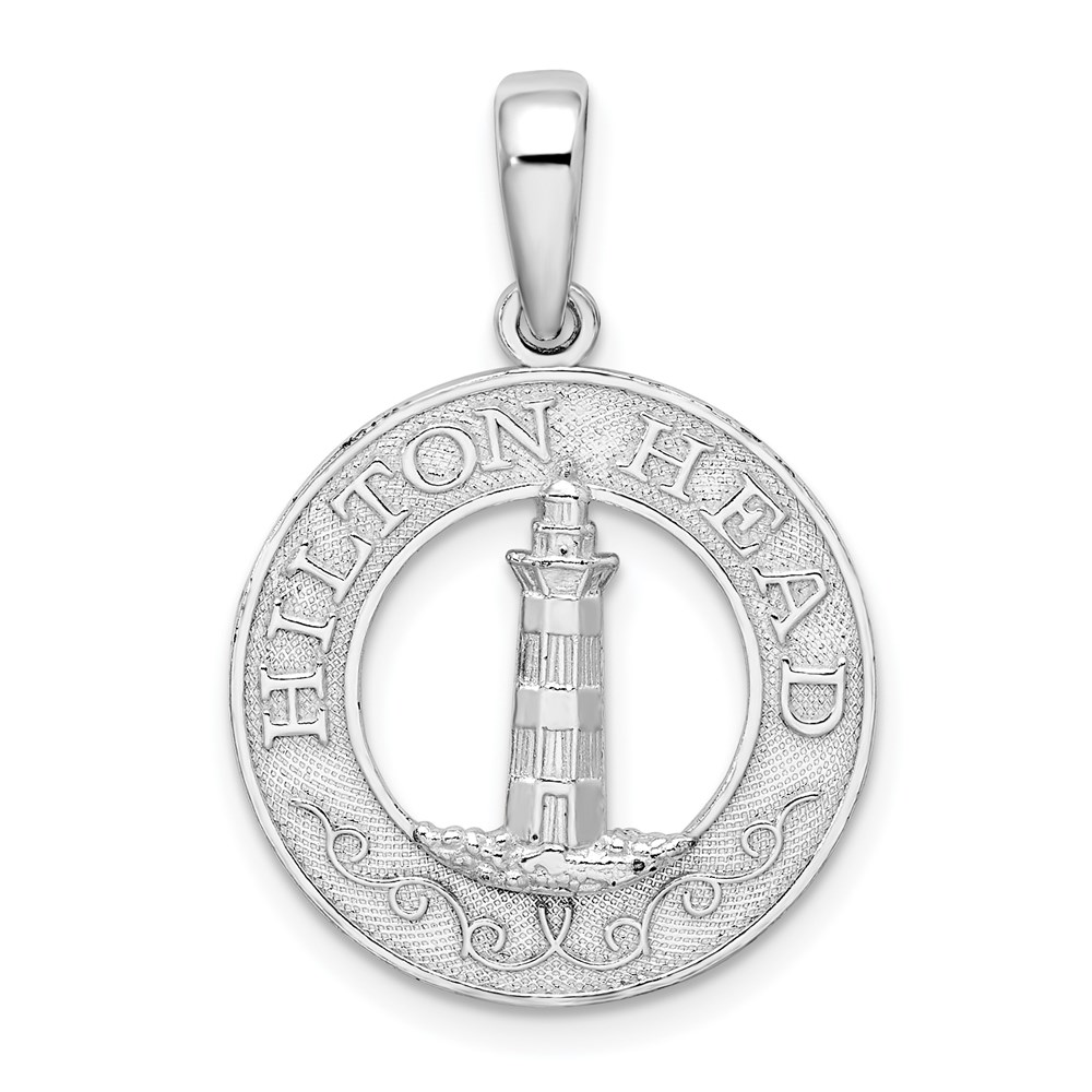 QC9978.jpg De-Ani Sterling Silver Rhodium-Plated Textured Hilton Head Lighthouse Pendant - Image 1