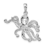 De-Ani Sterling Silver Rhodium-Plated Polished Textured Octopus Pendant - Image 3