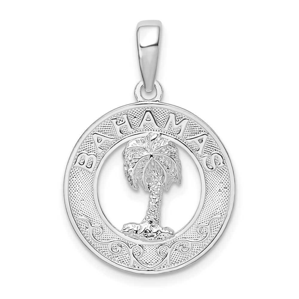 QC9996.jpg De-Ani Sterling Silver Rhodium-Plated Textured Bahamas with Palm Tree Pendant - Image 1