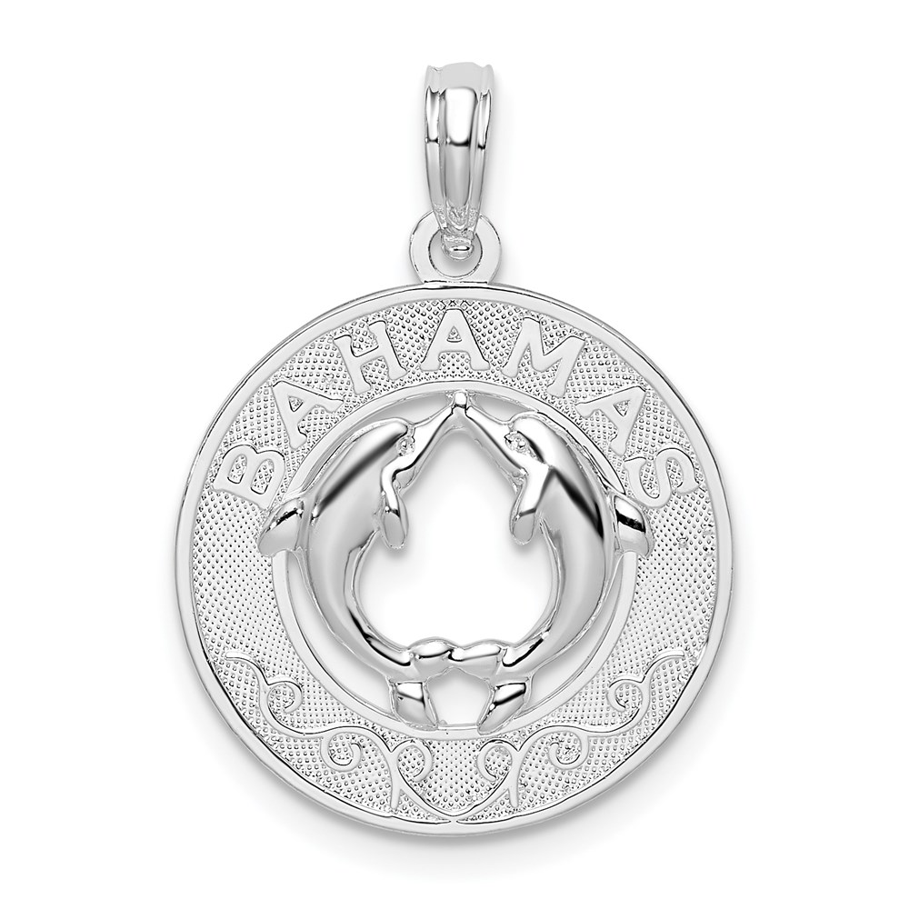 QC9998.jpg De-Ani Sterling Silver Rhodium-Plated Textured Bahamas with Dolphins Pendant - Image 1