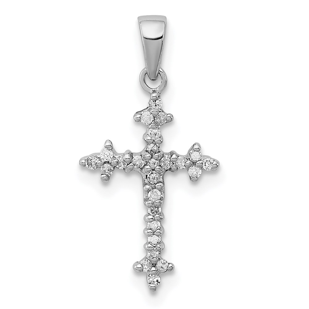 QDX162.jpg Sterling Silver Rhodium Diamond Cross Pendant - Image 1