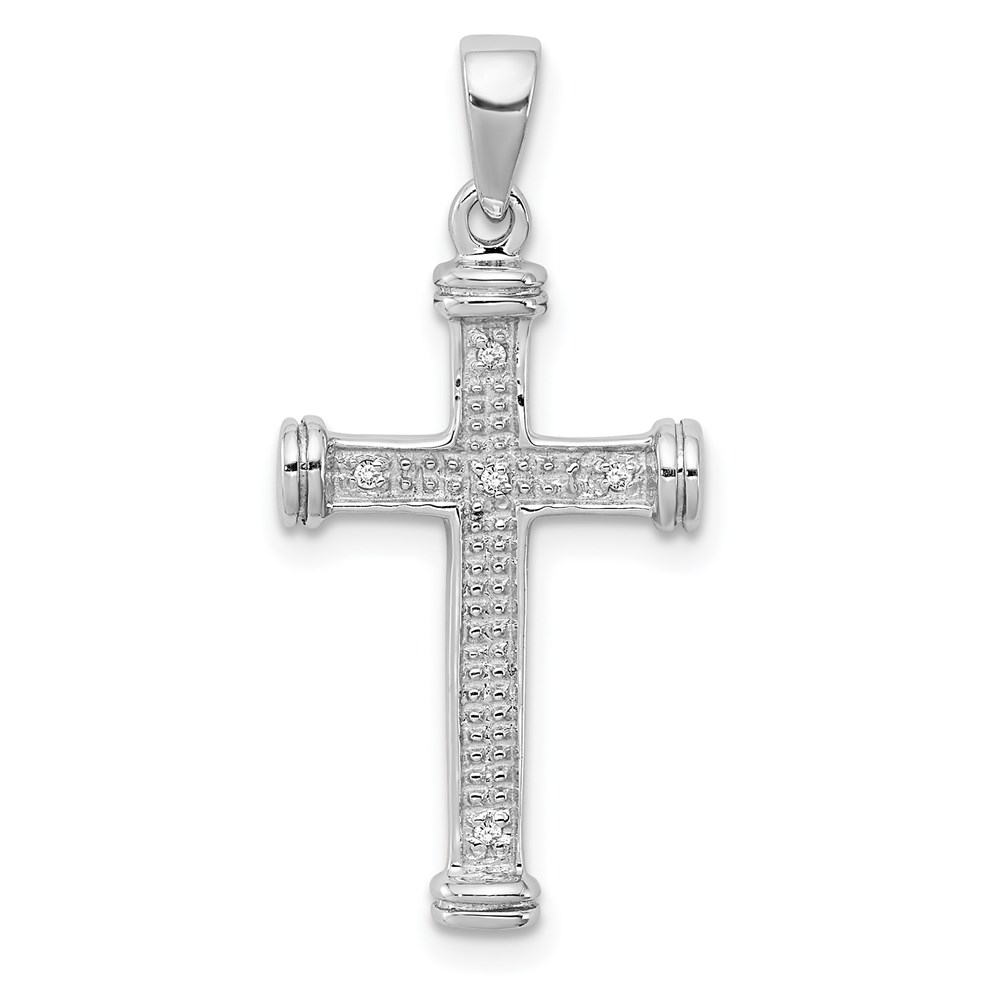 QDX165.jpg Sterling Silver Rhodium Diamond Cross Pendant - Image 1