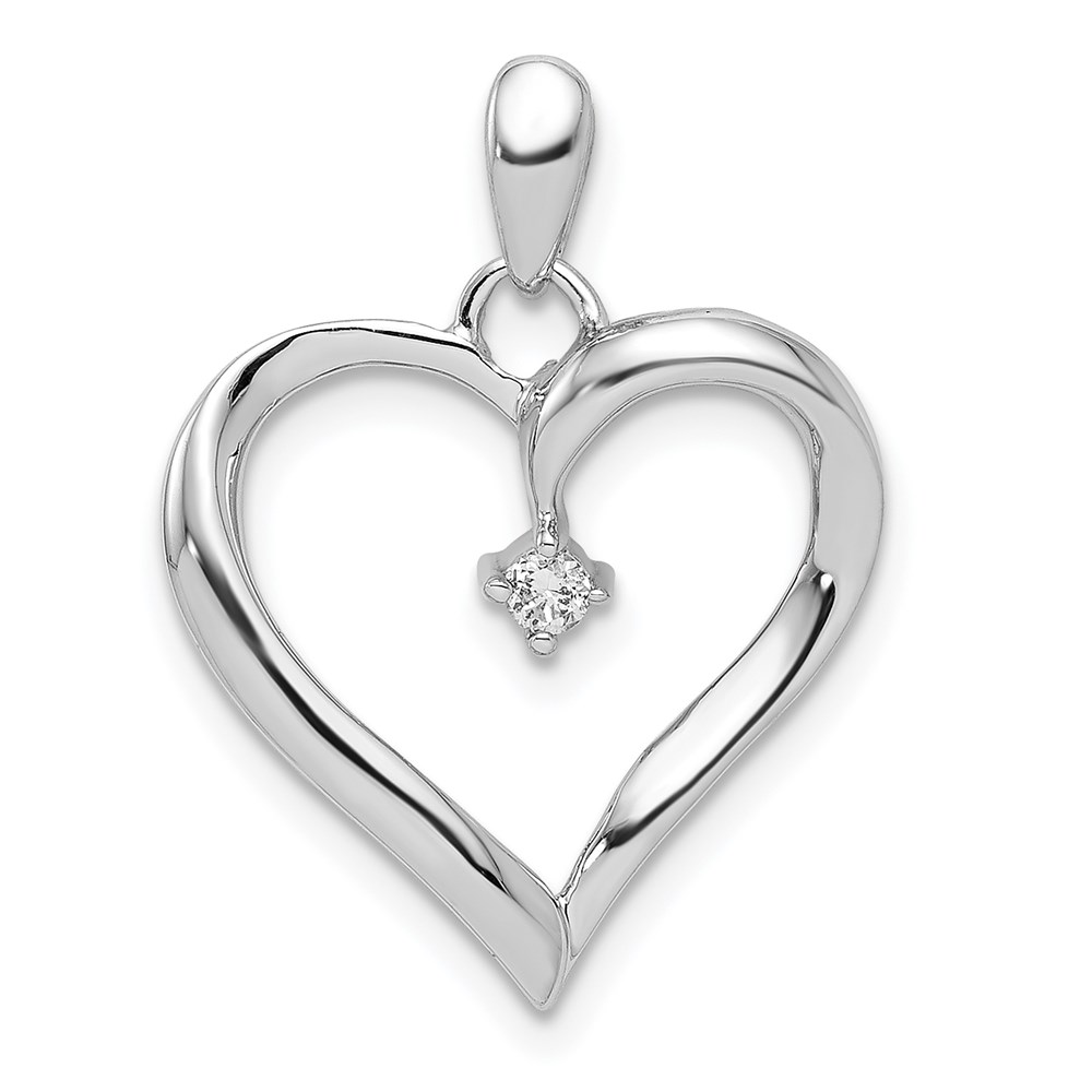 QDX208.jpg Sterling Silver Rhodium Diam. Heart Pendant - Image 1