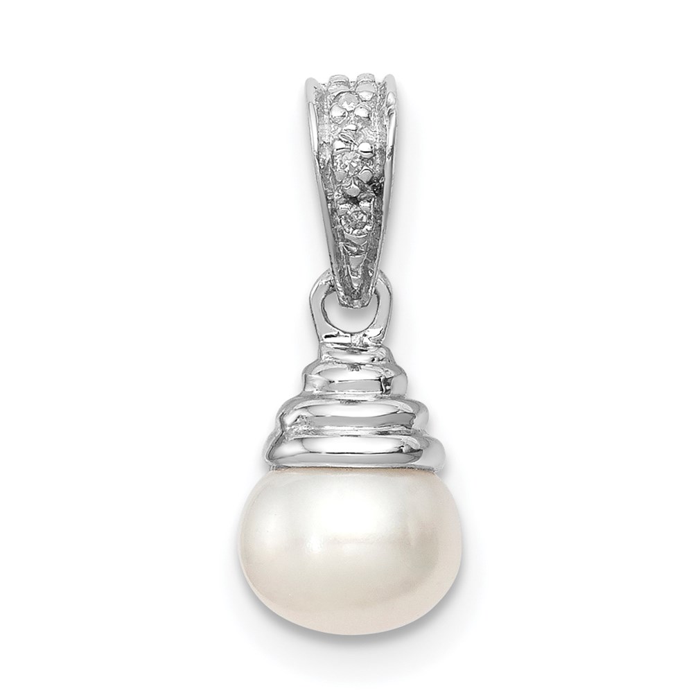 QDX300.jpg Sterling Silver Rhodium 5-6mm FW Cultured Pearl & Diamond Pendant - Image 1