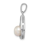 Sterling Silver Rhodium 6mm FW Cltrd Pearl & Diamond Teardrop Pendant - Image 2