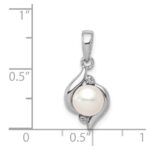 Sterling Silver Rhodium 6mm FW Cultured Pearl & Diamond Pendant - Image 3