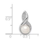 Sterling Silver Rhodium 6mm FW Cultured Pearl & Diamond Chain Slide - Image 3