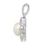 Sterling Silver Rhodium FW Cultured Pearl & Diamond Pendant - Image 2